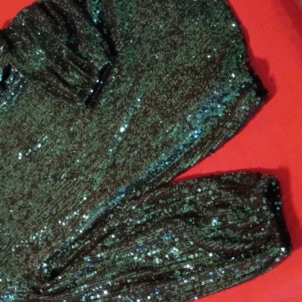 Steve Madden Sparkling Teal Sequin Blouse